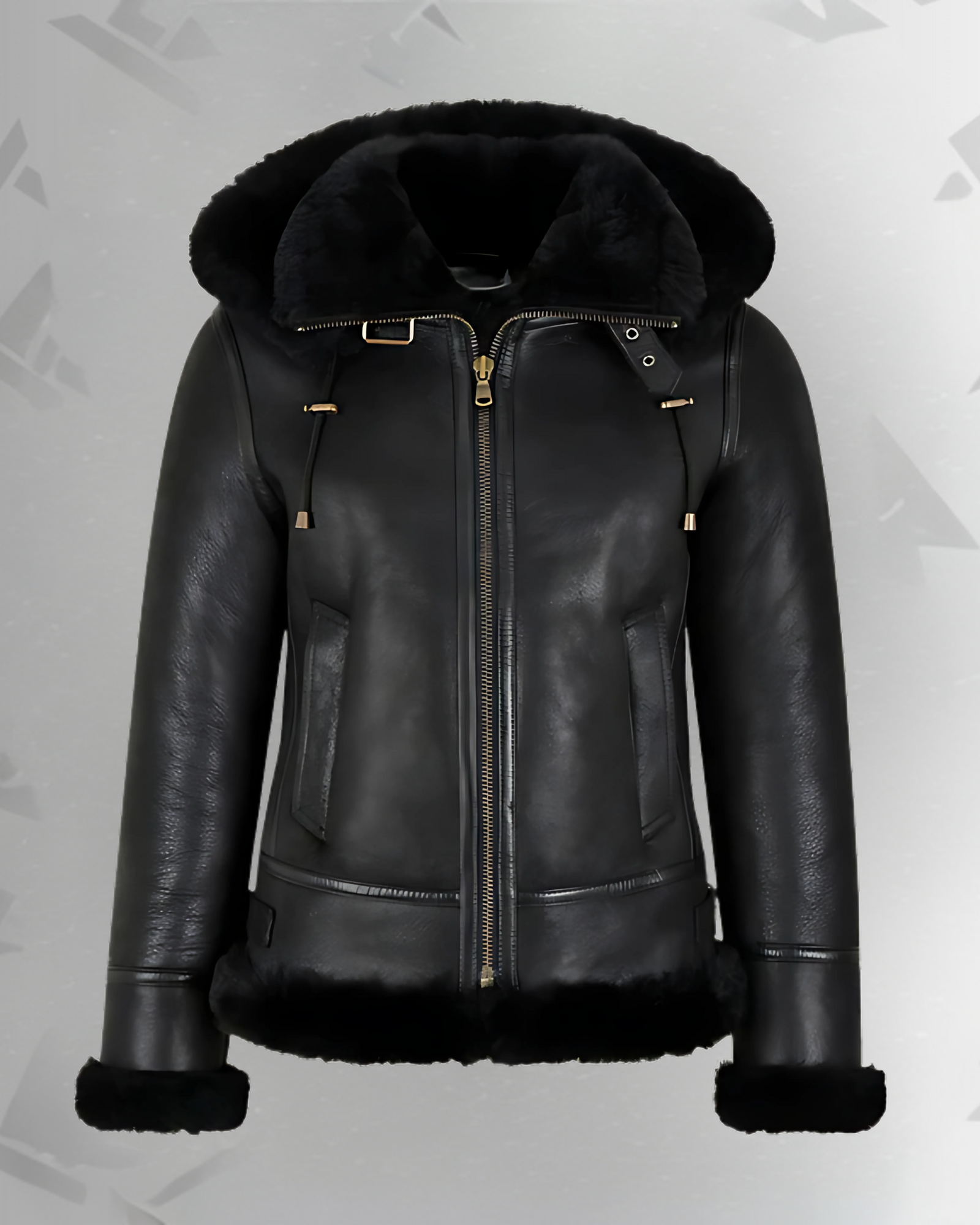 Aurora Women’s Black Hooded B3 Shearling Bomber Jacket