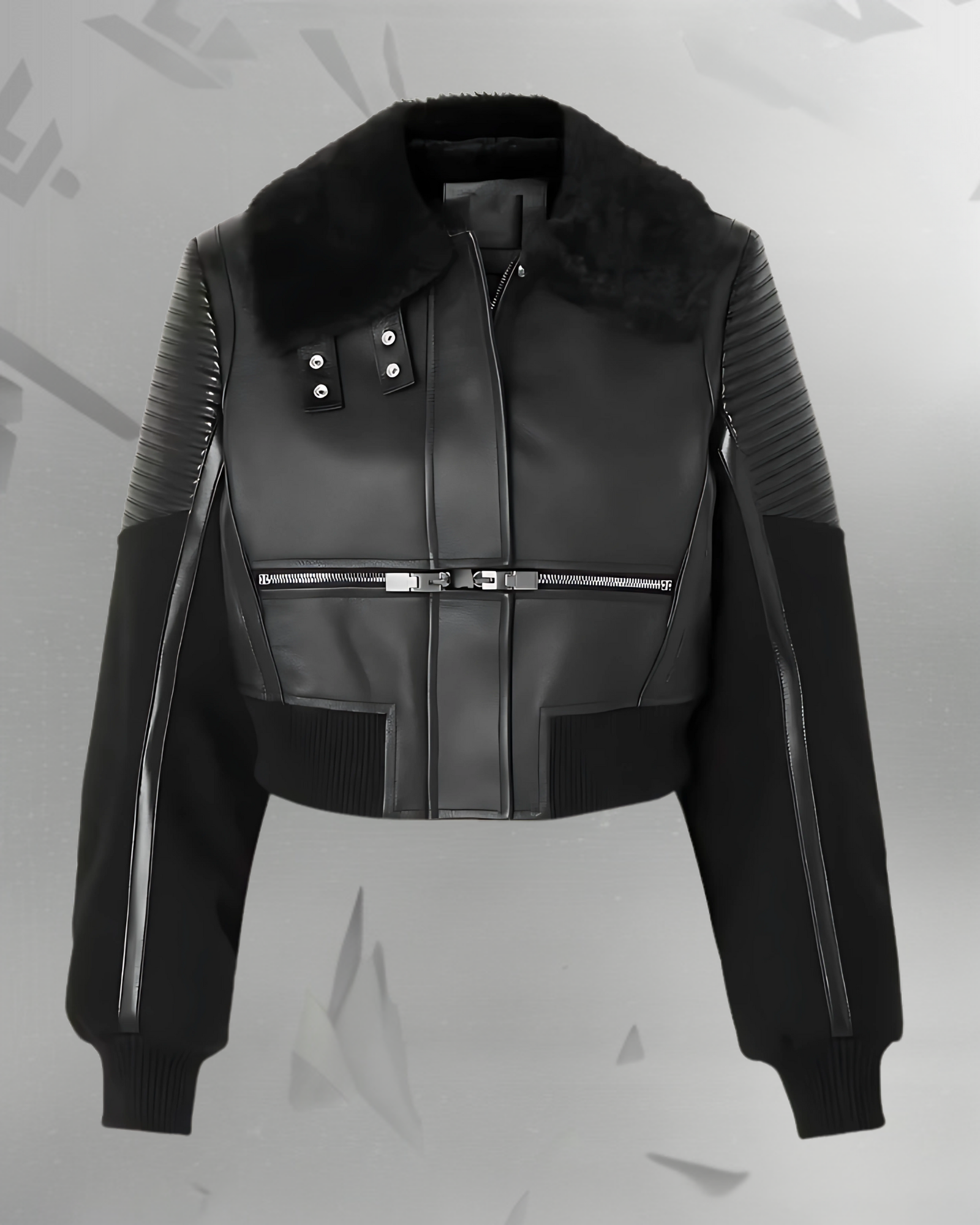 Elena Women’s Black Shearling Trim Leather Bomber Jacket