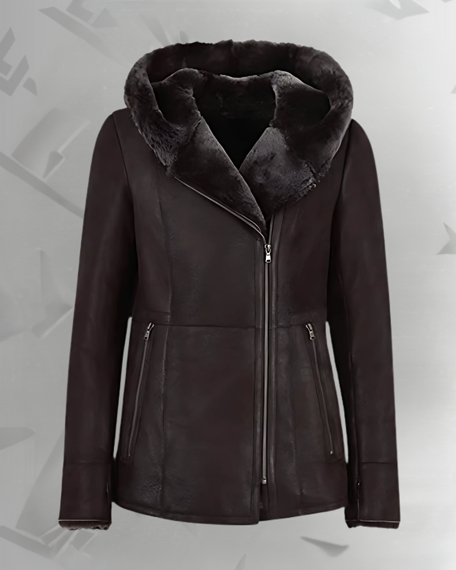 Women’s Hooded Shearling Long Coat with Fur – Genuine Winter Sheepskin Coat