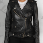 Alison women’s black biker leather jacket