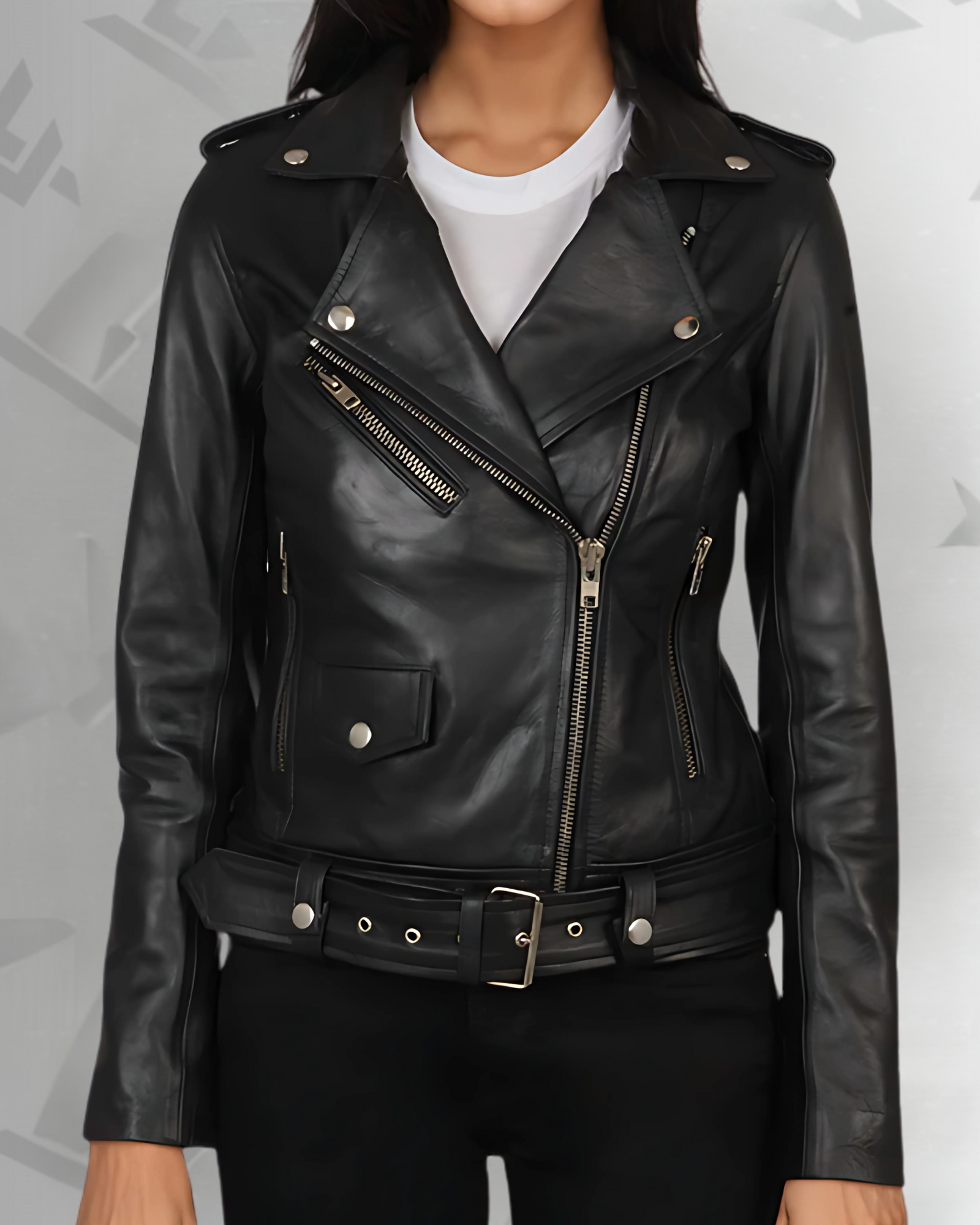 Alison women’s black biker leather jacket