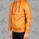 Kenton Hooded Brown Leather Pullover Jacket|