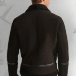 Men Black Pilot Sheepskin Shearling Leather Aviator Jacket|