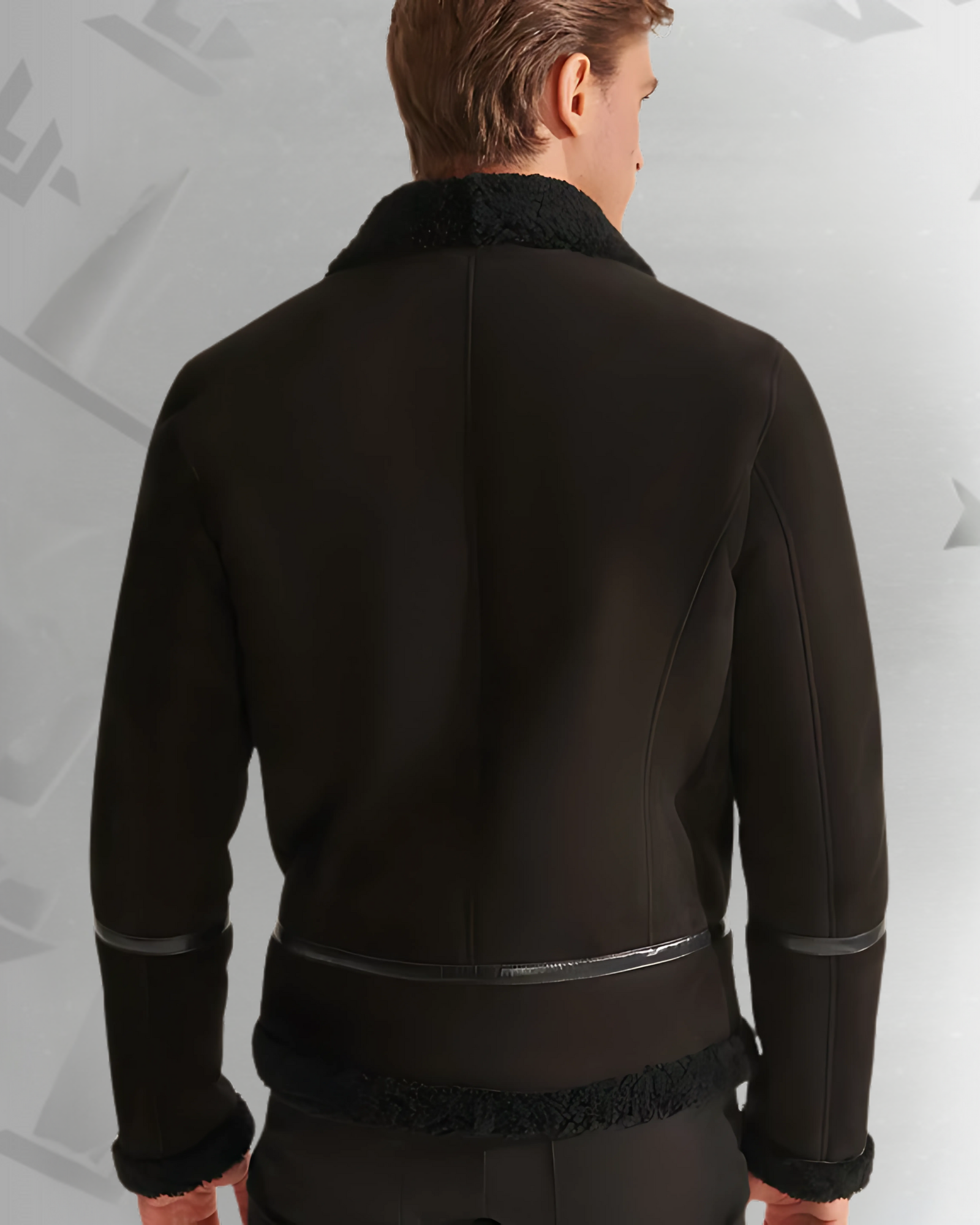 Men Black Pilot Sheepskin Shearling Leather Aviator Jacket|