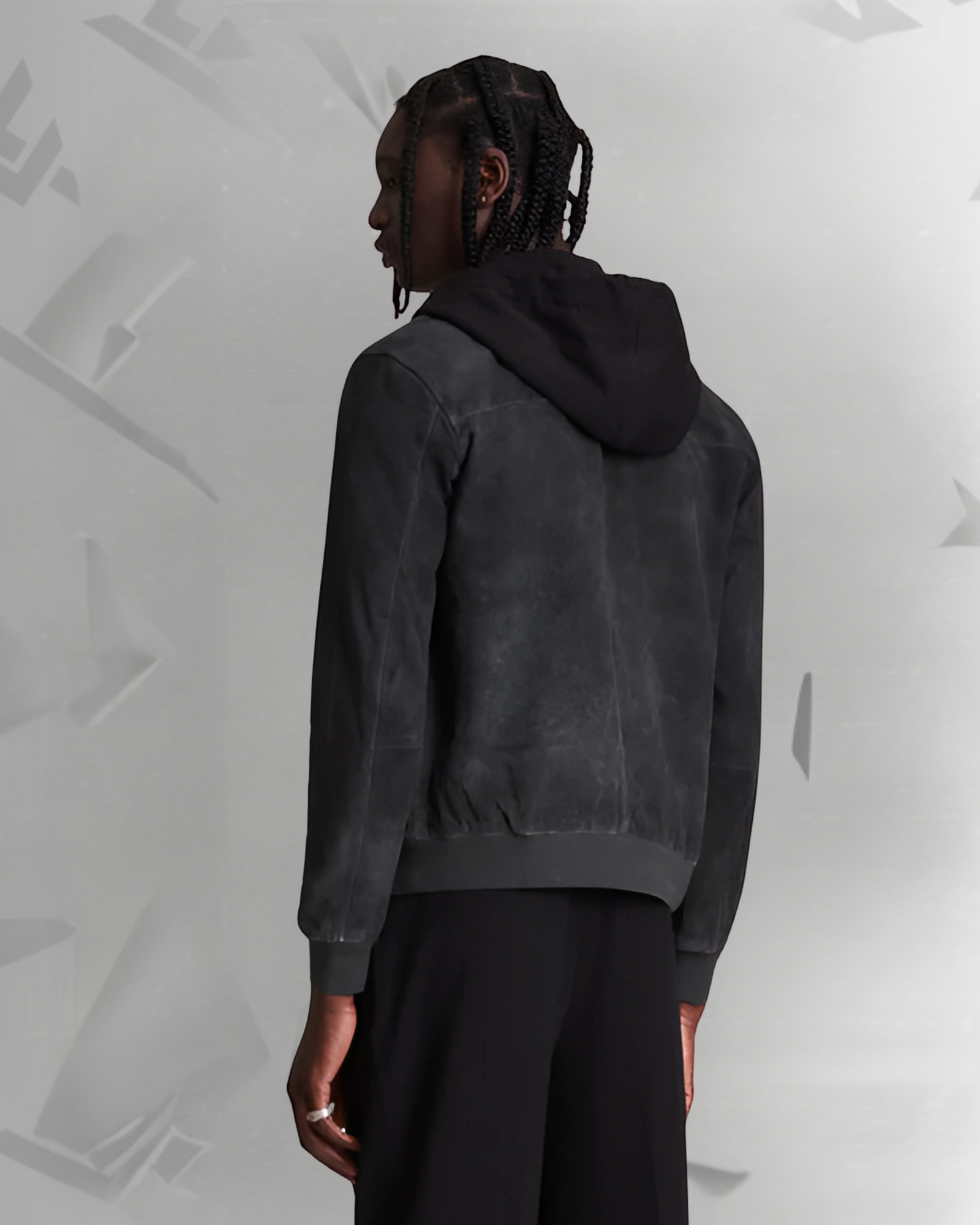 Mens Suede Leather Hooded Bomber Jacket|