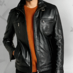 Rockafella | Men's Black Sheepskin Leather Biker Jacket|