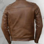 Brown moto style jacket with patterns|