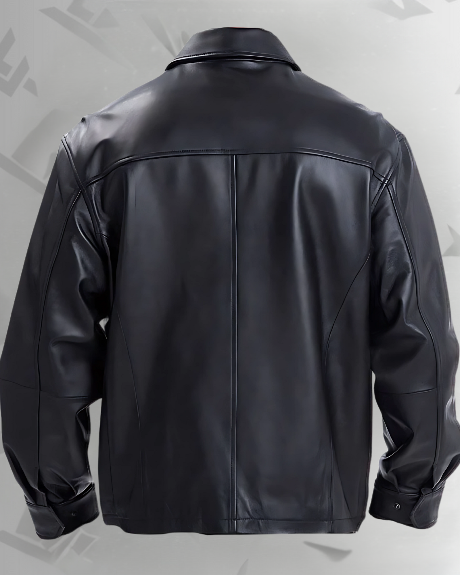2 Plain black classic leather jacket with collars|