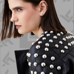 Black Studded Leather Jacket for Women | Silver Spikes|