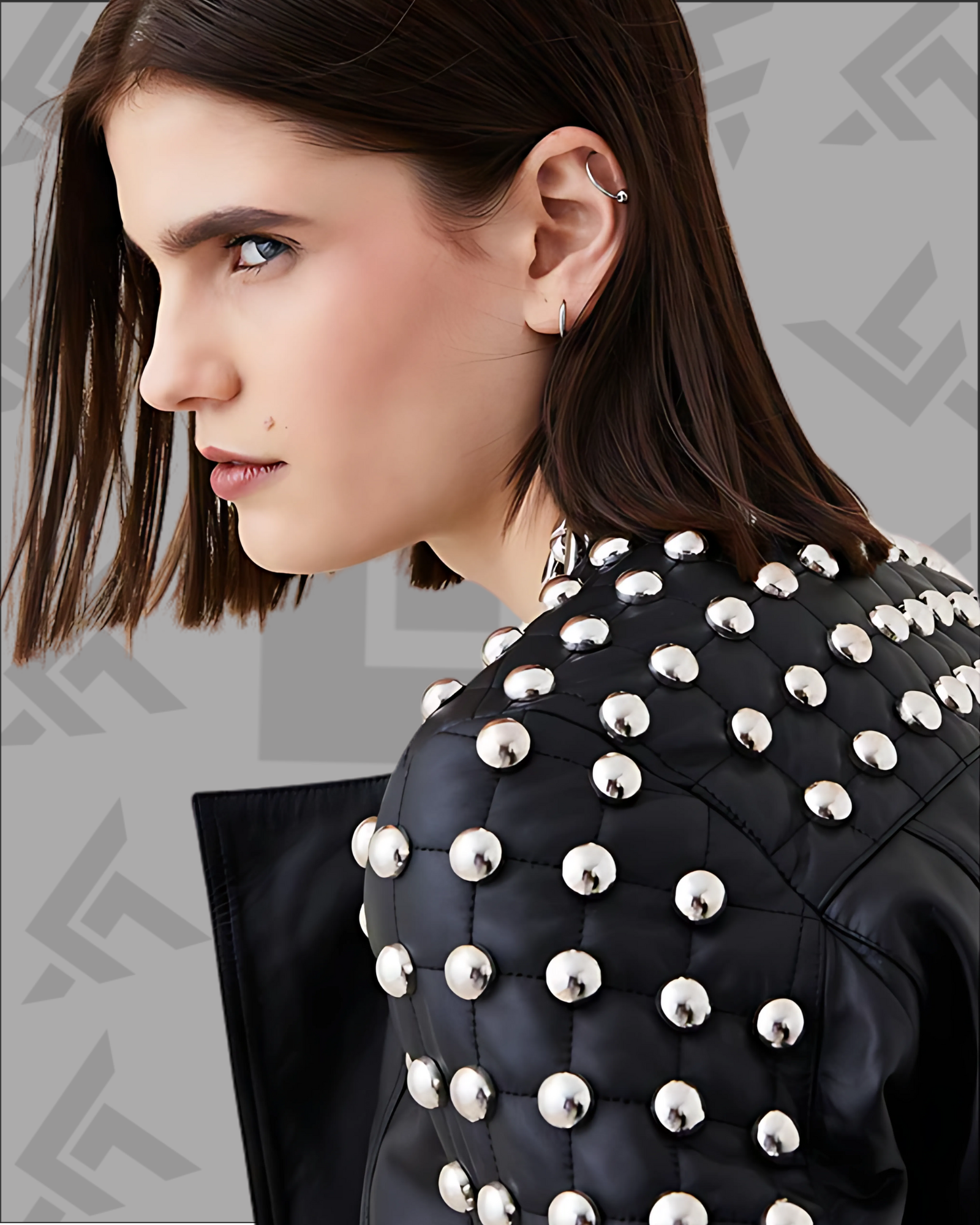 Black Studded Leather Jacket for Women | Silver Spikes|