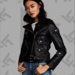 Florence Black Biker Leather Jacket for Women|