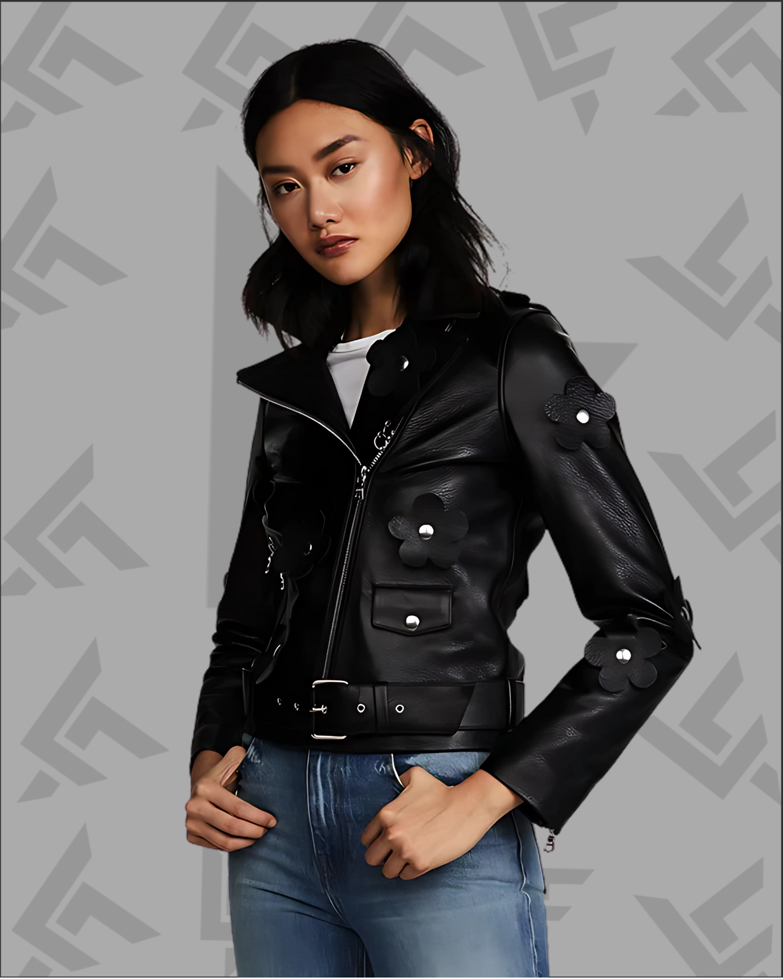 Florence Black Biker Leather Jacket for Women|