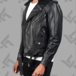 Furton Black Leather Biker Jacket|