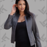 Aliona Grey Leather Jacket for Women | Ashwood|