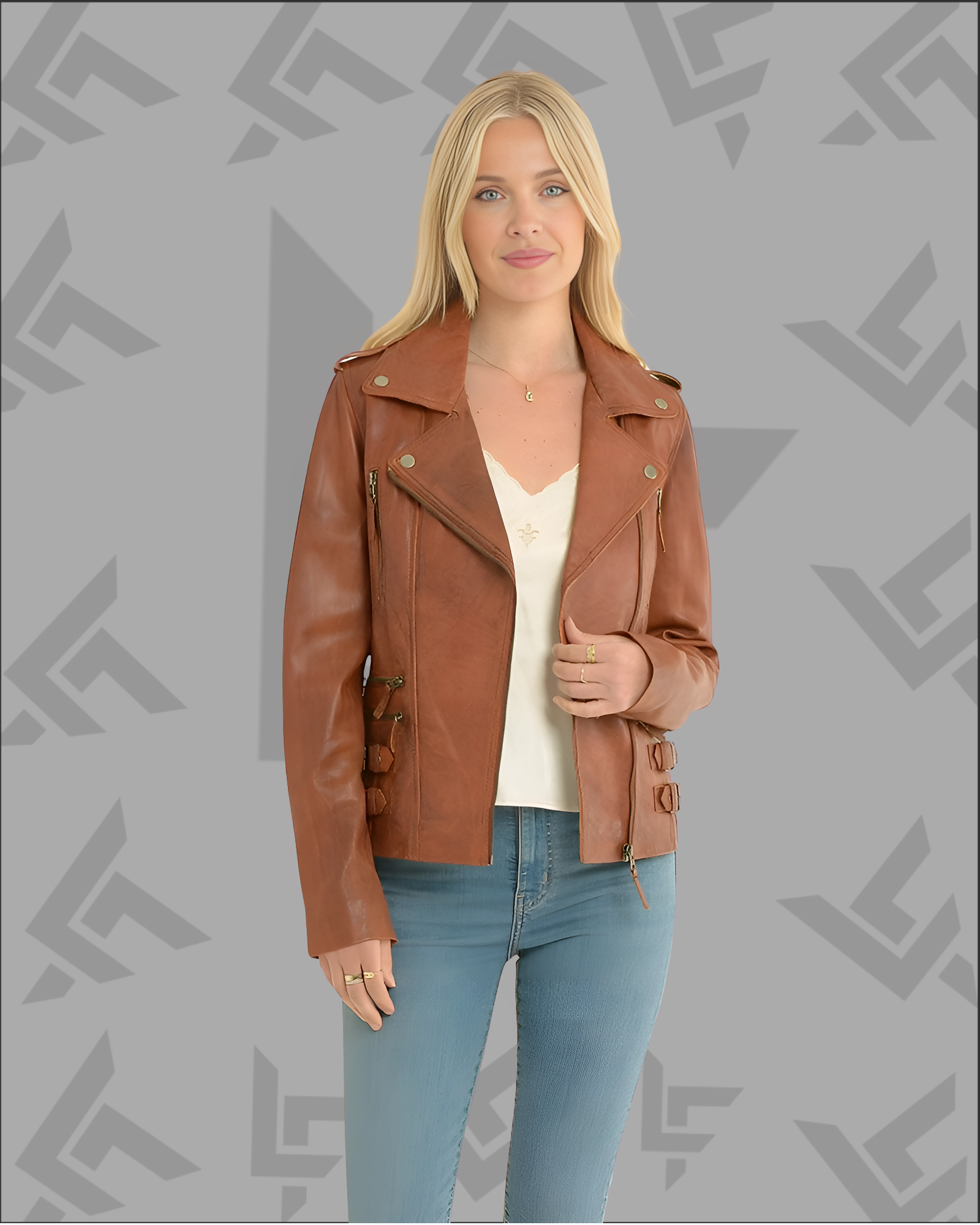 Ruby Tan Leather Biker Jacket for Women | Genuine Leather|