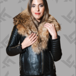Celeste Women’s Lambskin Leather Jacket with Fur Shawl Collar|