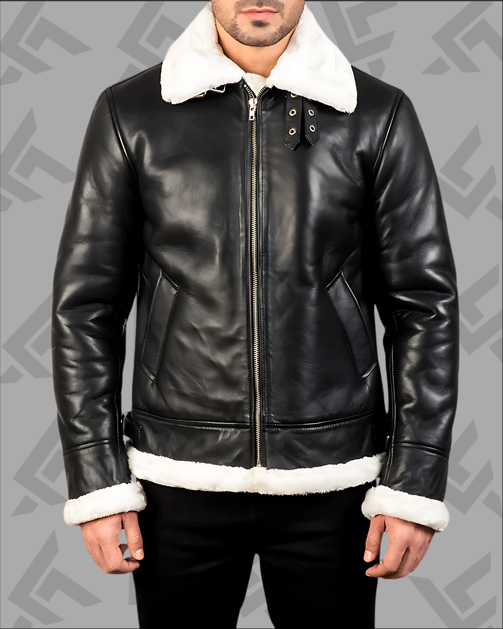 3 Francis B-3 Black & White Leather Bomber Jacket|