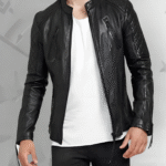 Nightfall | Men's Diamond Quilted Black Leather Biker Jacket|