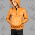 Kenton Hooded Brown Leather Pullover Jacket|