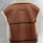 Brown Women Sheepskin Shearling Aviator Leather Vest|