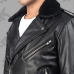 Furton Black Leather Biker Jacket|