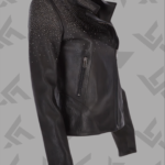 Black Studded Leather Biker Jacket for Women | Tanned Finish|