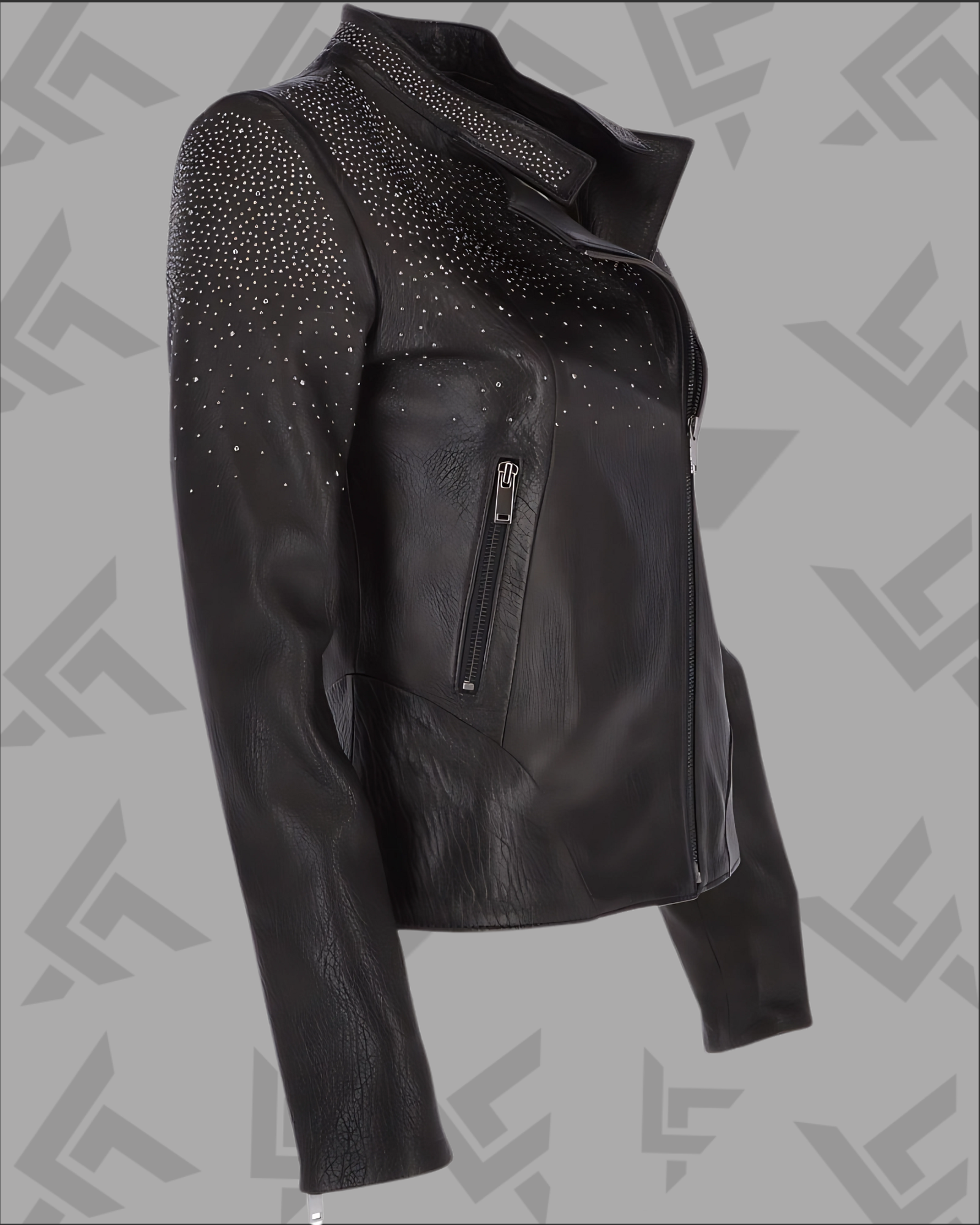 Black Studded Leather Biker Jacket for Women | Tanned Finish|