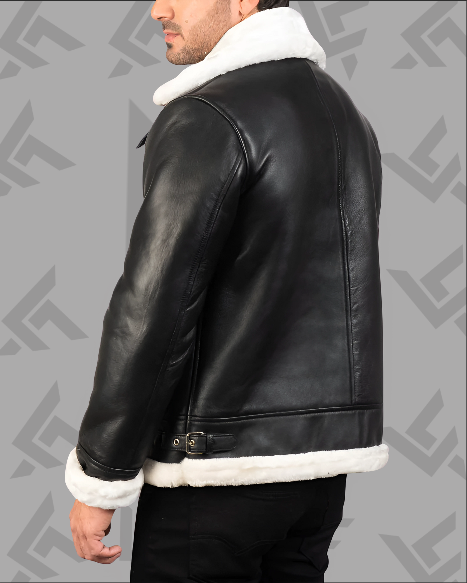 4 Francis B-3 Black & White Leather Bomber Jacket|