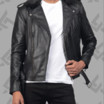 Furton Black Leather Biker Jacket|