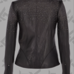 Black Studded Leather Biker Jacket for Women | Tanned Finish|