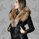 Celeste Women’s Lambskin Leather Jacket with Fur Shawl Collar|