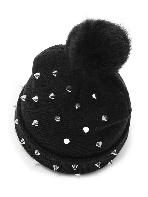 Black Rivet Knit Hat|