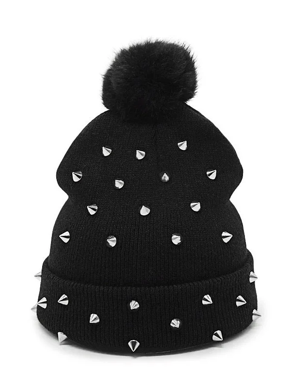 Black Rivet Knit Hat|