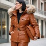 Luxury shearling leather outfit set