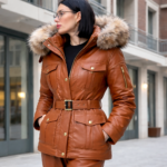 Luxury shearling leather outfit set